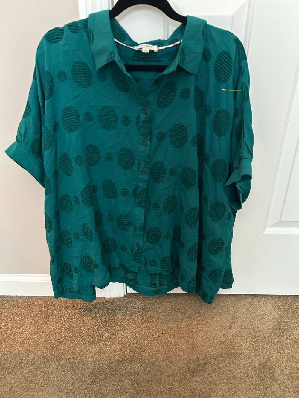 Umgee Teal Short-Sleeve Button-Down Blouse with Dot Texture